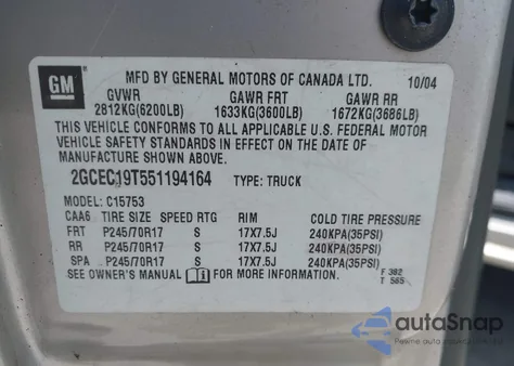 2005 Chevrolet Silverado 1500 Ls z USA, uszkodzony, nr VIN 2GCEC19T551194164